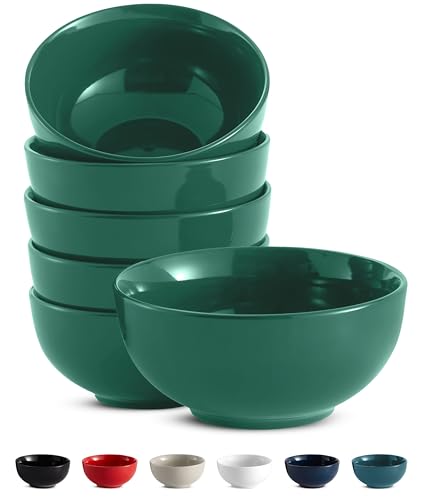 KooK Soup Bowls, Cereal Bowl, Ceramic, Bowls for Kitchen, Microwave, Dishwasher and Freezer Safe, Porcelain Dishes for Pasta, Salad, Oatmeal, Deep Interior, 20 oz, Set of 6, (Hunter Green) - color: Hunter Green, 6 Pack