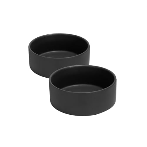 SPUNKYJUNKY 13.5OZ Ceramic Dog and Cat Bowl, Modern Cute Weighted Food Water Bowl for Replacement Black (2 Pack) - color: Black, size: 1.7 CUPS × 2