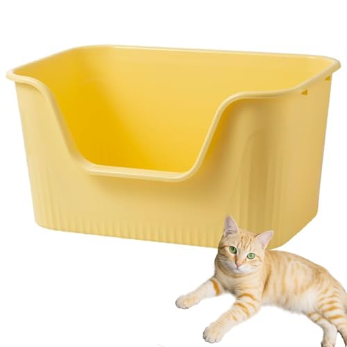 SpaceTime Large Cat Litter Box with High Sides,Cat Boxes for Indoor Cats,Cat Litter Pan for Kitty,Litter Box with Low Entry,Easy to Clean,Anti-Splashing (Yellow) - color: Yellow