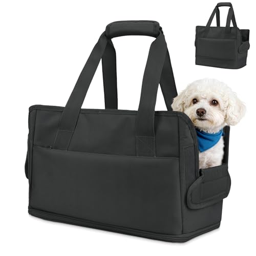 Dog Purse Carrier for Small Dogs Under 10 lbs Soft Sided Pad | Adjustable Velcro Side Pad, Extendable Bottom, Safety Leash Clip, Large Storage Pocket, Black - color: Black