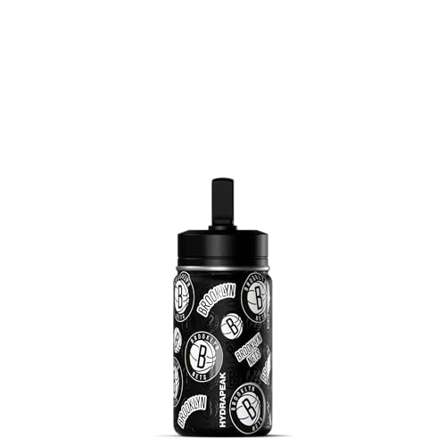 Hydrapeak NBA Officially Licensed Brooklyn Nets Mini 14oz Kids Stainless Steel Water Bottle with Straw Lid & Flexible Handle, Double Wall Insulated, Spill Proof, Perfect for Back to School - color: Brooklyn Nets