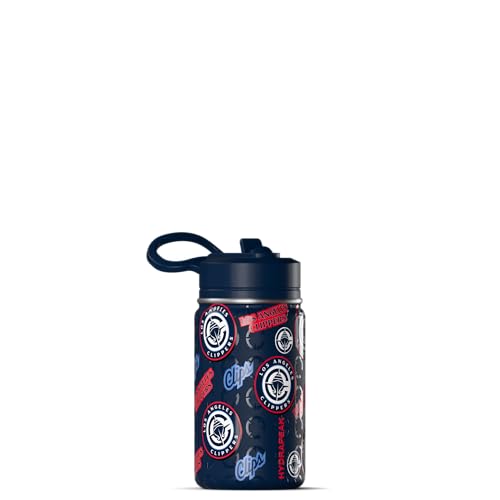 Hydrapeak NBA Officially Licensed Los Angeles Clippers Mini 14oz Kids Stainless Steel Water Bottle with Straw Lid & Flexible Handle, Double Wall Insulated, Spill Proof, Perfect for Back to School - color: Los Angeles Clippers