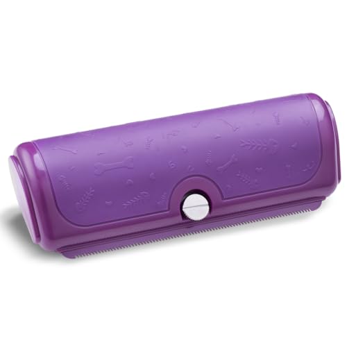 Dog and Cat Deshedding Brush, Purple | For dog and cat grooming, replaceable shedding blade, helps remove loose fur from short and medium coats - color: Purple