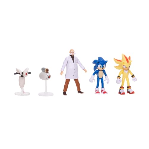 Sonic 3 Movie Action Figures 2.5-Inch Movie Collector Toy Figure Multi-Pack, Wave #3 Includes Sonic, Gerald Robotnik, Super S, Buzzbomber & Burrito Drone- Officially Licensed Toys | Sonic The Hedgehog Movie 3 Inch Mini Figure Wave 3 - 5-Pack Bundle