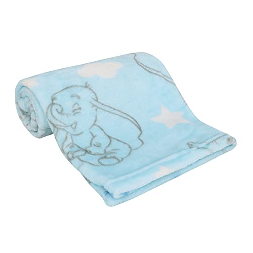 Disney Dumbo Pastel Blue, Grey & White Clouds & Stars Super Soft Baby Blanket, Light Blue, Grey, White - color: Disney Dumbo, size: 30x36 Inch (Pack of 1)