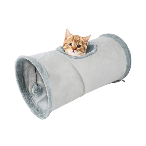 Cat Tunnel,Indoor Cat Play Tube Toys with Play Ball,Durable Collapsible Rabbit Hideaway Tunnel for Kitten,Bunny, Guinea Pig, Rat, Hamster, Ferret, Chinchilla (Grey) - color: Grey