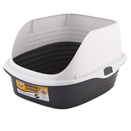 Arm & Hammer Rimmed Cat Litter Box with High Sides and Microban, Made in USA | Tall sturdy walls help contain spray, scatter and spills, easy everyday scooping, durable tray suits messy diggers at home - color: Pearl White/ Dark Gray, size: Standard