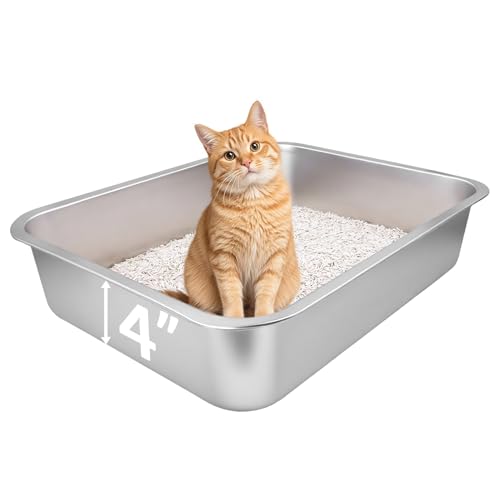 Small Stainless Steel Litter Box, 17.5"×13.6"×4" | Metal Litter Box, Low Side Easy Entry, Rust-Proof, Non Stick, No Smell Easy to Clean for Kittens, Elderly Cats, Rabbits - size: Medium:17.5"L x 13.6"W x 4"H