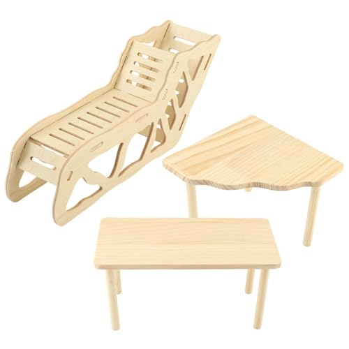 3 Pack Wooden Hamster Play Platform, 3-in-1 Natural Small Pet Playground with Tunnel, Ladder & Hidden Rest Area, Wooden Support Column Cage Accessories for Hamsters, Squirrels & Tiny Pets