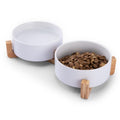 MateeyLife Ceramic Dog and Cat Bowls with Stand, 2-Pack Food and Water Bowl Set - Non-Slip Pet Bowls for Small & Medium Size Dogs，28.7OZ(White) - color: White, size: M-3Cup