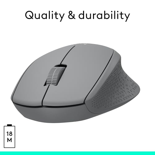 Logitech M330 Silent Plus Full Size 2.4 GHz Wireless Mouse - Grey | Silent, lightweight, 2.4 GHz USB-A Nano Receiver, 1000 dpi optical tracking, 2-year battery life, PC, Mac, laptop compatible - color: Grey