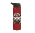 Cute Otter Pup Funny Peeking Pocket Animals Stainless Steel Insulated Water Bottle - color: Red