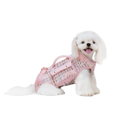 Wakytu Dog Lift Harness Dog Carrier Sling for Small Dogs & Cats,M | stylish puppy sling carrier with handle & pocket,adjustable leash,walking & travel - color: 2.0 Pink, size: Medium(8-13 LBS)