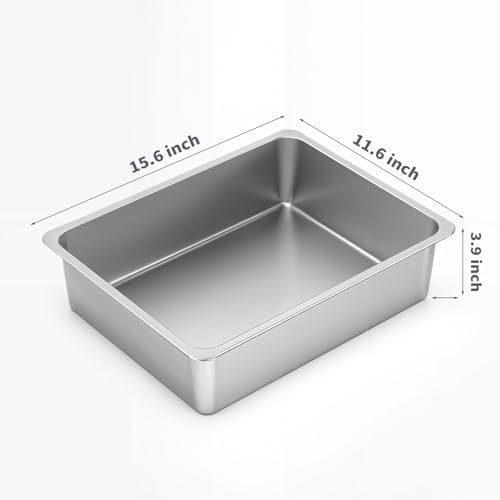 Kirecoo Small Stainless Steel Cat Litter Box Low Entry, Non-Stick | Solid Metal Box, Odor Free, Non Stick, Rust Proof, Easy to Clean, Ideal for Cats, Kittens, Kitty & Rabbits, Indoor Use - size: 15.6” L x 11.6” W x 3.9” H