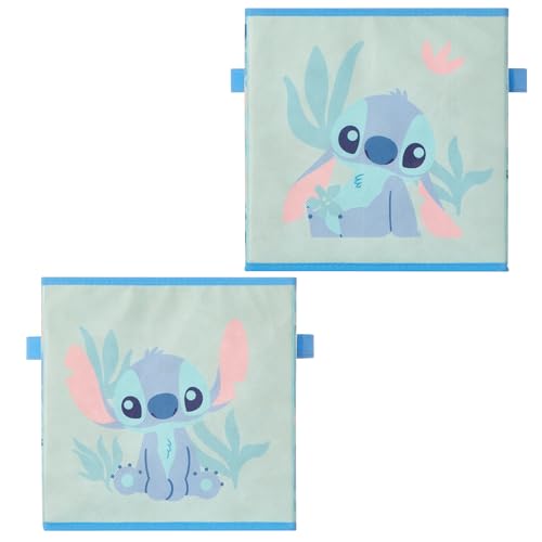 Stitch Storage Cubes Set of 2 Durable Fabric Bins with Handles, 10"x10"x10" Collapsible Cube Organizers - color: Stitch
