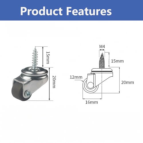 0.5 inch M4x15 Mini Self-Tapping Screw Casters,TPR Mute Rubber Swivel Single Caster Screws in Wheels -Brown - color: Brown, size: Self-Tapping 0.5"-M4X15
