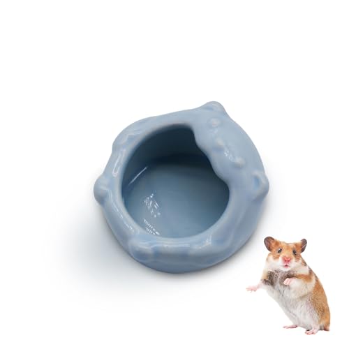 Small Ceramic Pet Hamster Bowl, Easy to Clean Anti Flipping Small Animal Bowls, Hamster Food and Water Bowl for Golden Bears, Rabbits, Hedgehogs, Dutch Pigs, Parrots (Blue) - color: Blue