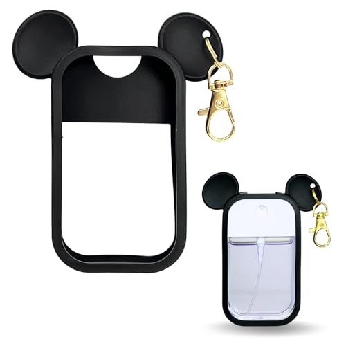 Mouse Design Silicone Case Compatible with Touchland Hand Sanitizer Spray 1 fl oz, Silicone Protective Case Holder with Keychain for Power Mist and Glow Mist, Black - color: Black