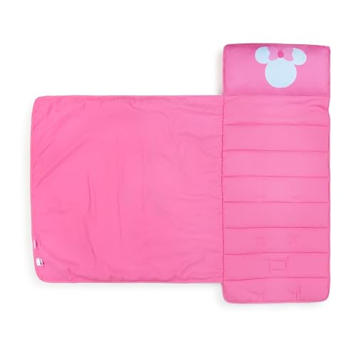 Jay Franco Kids Nap Mat with Embedded Pillow & Blanket – Soft 46"x20" Microfiber Sleeping Bag with Name Tag & Handle - style: Pink - Minnie Mouse