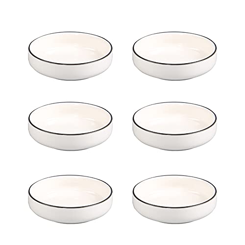 Colias Wing Multipurpose Porcelain Side Dish Bowl Seasoning Dishes Soy Dipping Sauce Dishes-Set of 6-White - color: White-Black Edge