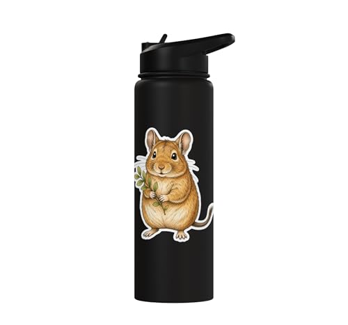 Degu With Leafy Branch Stainless Steel Insulated Water Bottle - color: Black