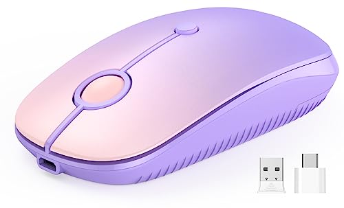 VssoPlor Type C Wireless Mouse, USB C MacBook Wireless Mouse, Purple | Dual Mode Cordless Mice with USB and Type C Receiver Compatible with PC, Laptop, MacBook and All USB C Devices - color: Gradient Purple