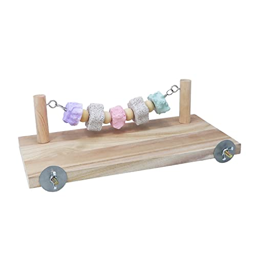 Wontee Wooden Stand Platform with Grinding Toys Bird Perch Stand for Parakeets Cockatiels Conures Rats Gerbils Chinchillas Squirrels