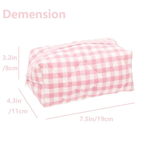 PAZIMIIK Cozy Makeup Bag for Women,Zipper Cosmetic Pouch,Checkered Pink | Soft Cosmetic Organizer for Makeup,Skincare,Toiletries,Daily Beauty Essentials,Purse,On-the-Go,Bridesmaid Gifts - color: Checkered Pink