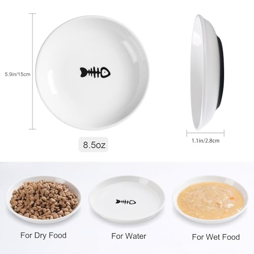 WROSWT Cat Food Bowl,Healthy Ceramic Cat Bowls for Indoor Cats,Anti Whisker Fatigue Cats Dishes Set,Shallow Wide Kitten Plates for Food and Water,Non-Slip Silicone Bottom,6 Pack - size: Shallower-6 Pack