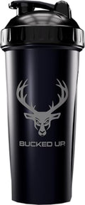 Shaker Bottle for Protein, Pre Workouts and Smoothies, Black Bottle with Gray Buck Logo (28oz) - color: Black/Gray
