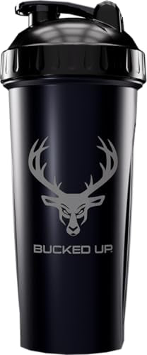 Shaker Bottle for Protein, Pre Workouts and Smoothies, Black Bottle with Gray Buck Logo (28oz) - color: Black/Gray