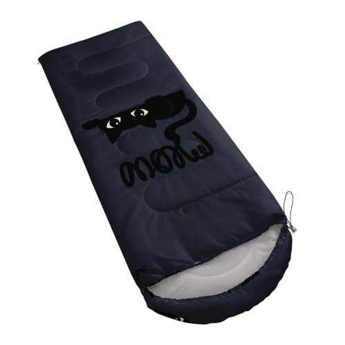 AILONEN Midnight Meow Sleeping Bag, Charcoal Cat Eyes Crescent Graphic, Portable Camp Sack Sleepover Style - color: Midnight Meow