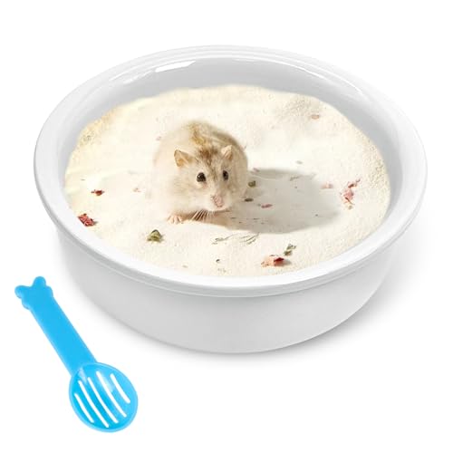 kathson Hamster Sand Bath Box Ceramic Small Animals Shower Bathtub Gerbil Litter Box Mice Bathroom Syrian Hamster Digging Sand Container Cage Accessories for LemmingsGerbil Mice (White) - color: White