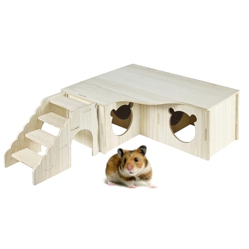 Multi-Chamber Wooden Hamster Hideouts Cages Accessories House Maze Hut Wood Habitats Decor Tunnel Exploring Toys for Syrian Dwarf Gerbils Mice Lemmings Small Animals