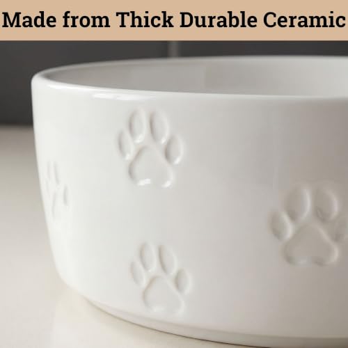 Ceramic Dog Bowl Set of 2 with Anti-Skid Base 7.5" W x 3" H, 6 Cup Capacity | Thick Ceramic, Dishwasher Safe, Anti-Skid Rubber Base, 6 Cups per Bowl, Ceramic Food & Water Bowls Set of 2 for Large Dogs - color: White, size: Large