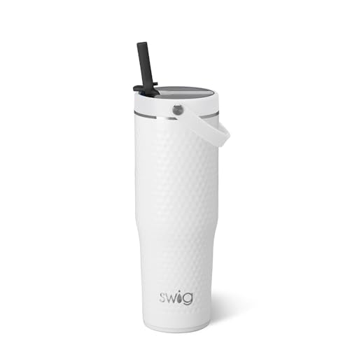 Swig Life 30oz Leakproof To-Go Tumbler with Handle, White Golf Ball | Leakproof Lid - Triple Insulated Stainless Steel - Handle & Straw Included - Cup Holder Friendly - Dishwasher Safe - color: White Golf Ball