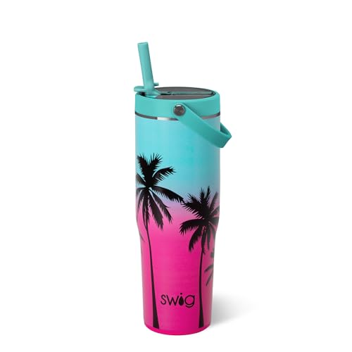 Swig Life 30oz Leakproof To-Go Tumbler with Handle, Island Sunset | Leakproof Lid - Triple Insulated Stainless Steel - Handle & Straw Included - Cup Holder Friendly - Dishwasher Safe - color: Island Sunset