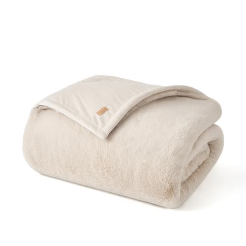 EVERGRACEHOME Faux Chinchilla Fur Throw Blanket, 72"x90", Birch Mink | Luxury, Super Soft, 1220GSM, Fluffy Cozy Mink, Reversible Velvet Back, Warm Thick Heavy Winter Queen Blanket for Bed, Gift - color: Birch Mink, size: 72"x90"