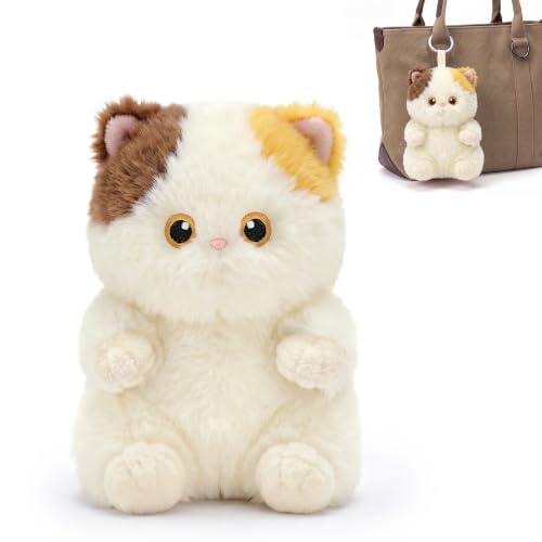 PEACH CAT Calico Cat Stuffed Animal Cute Plush Keychain for Backpack Small Plush Pendant Toys Bag Charms Gifts for Kids & Adults - style: Calico Cat