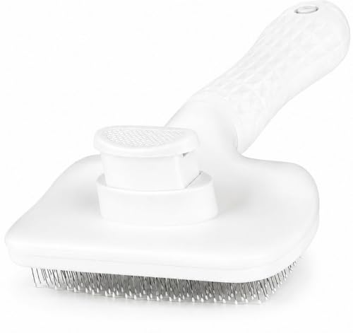 Self-Cleaning Slicker Brush, Dog Cat Bunny Pet Grooming Shedding Brush, Easy to Remove Loose Undercoat, Pet Massaging Tool Suitable for Pets with Long or Short Hair (White) - color: White