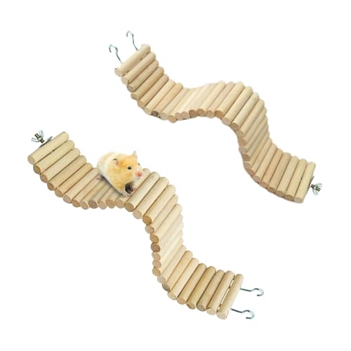 2Pcs Hamster Suspension Bridge 15.7x2.4in Flexible Bendy Climbing Ladder Hanging Wooden Chew Toy for Bird Parrot Chipmunk Sugar Glider Gerbil Mice