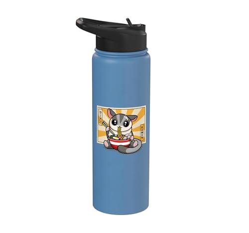 Womens Girls Cute Kawaii Japanese Ramen Sugar Glider Lover Stainless Steel Insulated Water Bottle - color: Light Blue