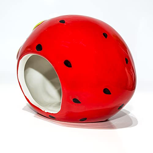Besimple Hamster Hideout, Small Animal Hideout Ceramic Pet House, Adorable Shape Hamster House Cave Mini Hut Cage Critter Bath House for Chinchilla(Strawberry)