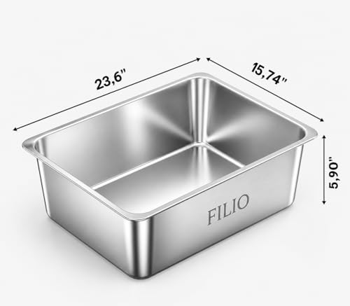 Stainless Steel Litter Box for Cats, 23.6" x 15.74" x 5.9", Metal Cat Litter Box with High Sides, Non-Stick, Odor Free, Easy to Clean Litter Pan for Indoor Cats, Big Cats, Rabbits and Multi Cat Homes - size: Medium