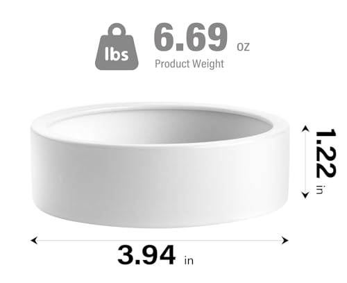 2 Pack Ceramic Bowls for Syrian Hamster & Hedgehog, 3.9" Diameter, Shallow Chew-Proof Dish, Non-Slip Base, Easy to Clean (White + Black)