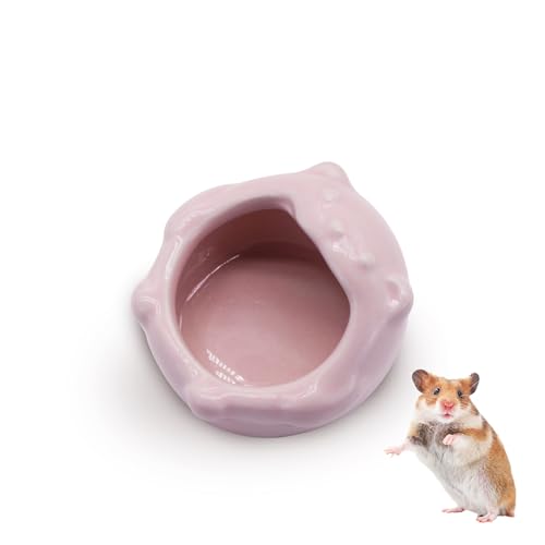 Small Ceramic Pet Hamster Bowl, Easy to Clean Anti Flipping Small Animal Bowls, Hamster Food and Water Bowl for Golden Bears, Rabbits, Hedgehogs, Dutch Pigs, Parrots (Pink) - color: Pink