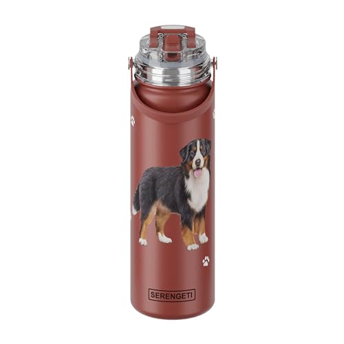 SERENGETI 24 Oz Water Bottle Stainless Steel with Spill Proof Lid - Double walled Vacuum Insulated water flask - Realistic 3D Print of your favorite dog (Bernese Mt. Dog) - color: Bernese Mt. Dog