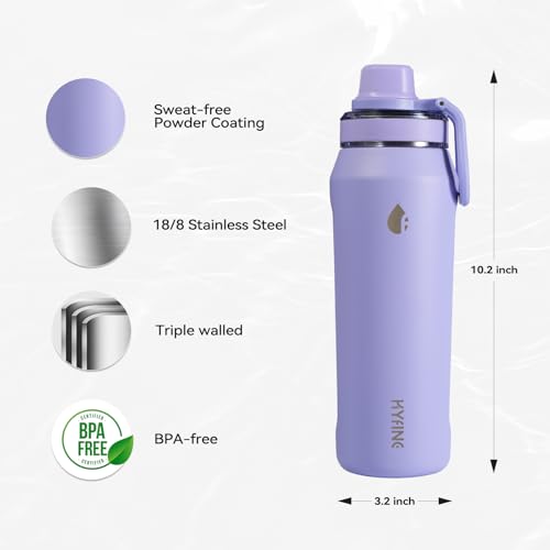 24oz Insulated Water Bottle, Wide Mouth Spout Lid, BPA-Free | Tritan spout lid, BPA free, 18/8 stainless steel body, Cold 24H, hot 12H, Wide mouth fits ice, Fit car cup holder,Purple - color: Purple