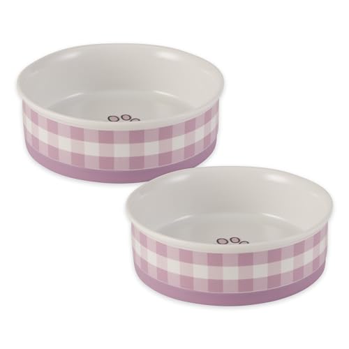 Bone Dry Ceramic Food Bowls, Non-Slip & Dishwasher Safe, Large Set, 7.5x2.4 Pansy Check - color: Pansy Petite Check, size: Large Set, 7.5x2.4"