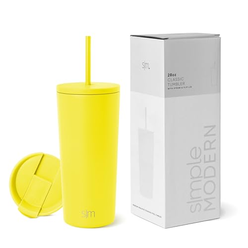 Simple Modern Insulated Tumbler with Lid and Straw | Iced Coffee Cup Reusable Stainless Steel Water Bottle Travel Mug | Gifts for Women Men Her Him | Classic Collection | 20oz | Canary - color: -Canary, size: 20 Ounces